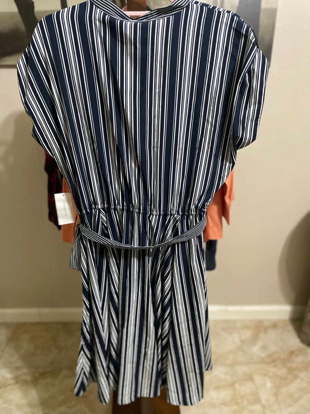 Charter Club Navy and White Vertical Stripe Shirt Dress - Picture 4 of 4